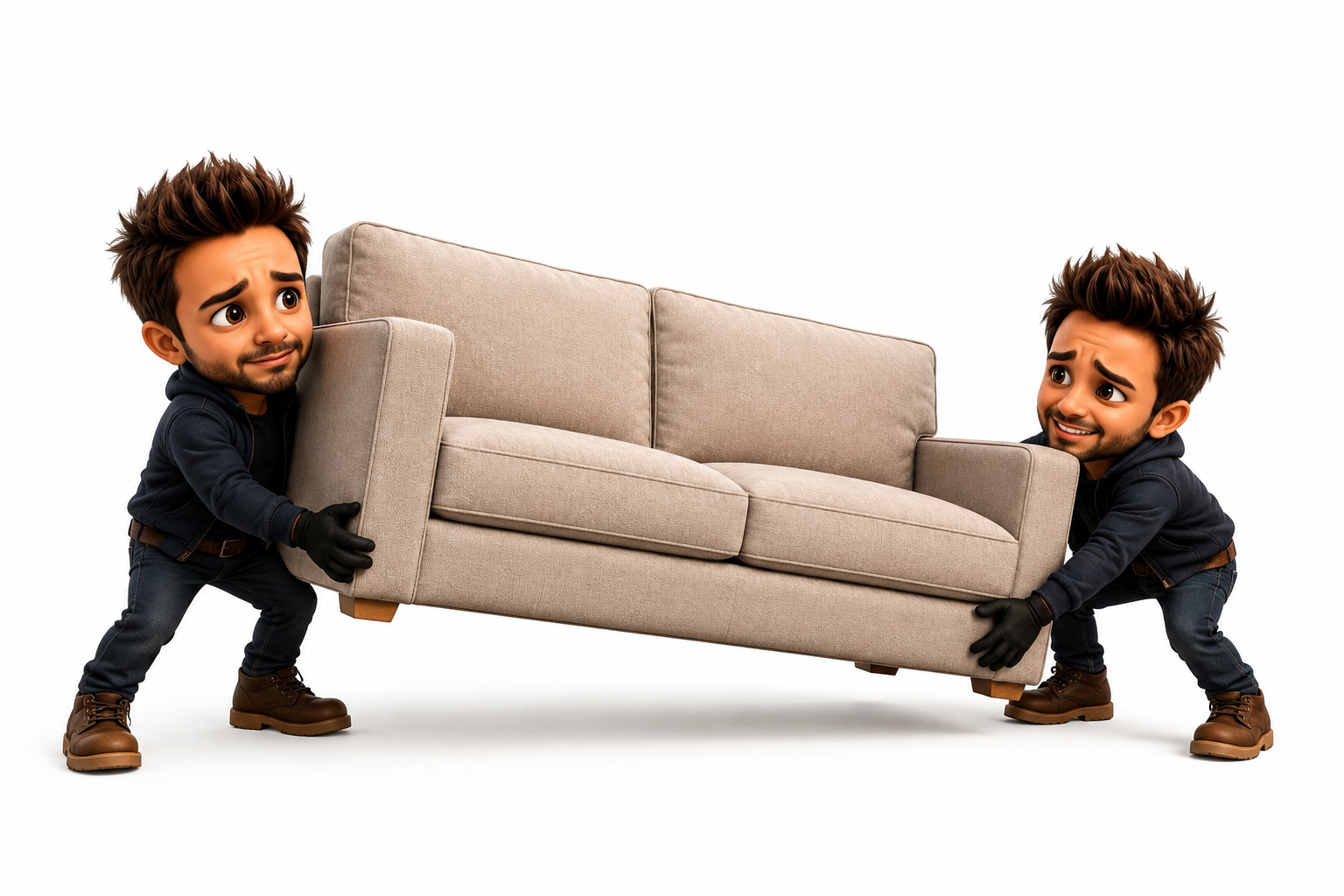 Two movers carrying a couch — the kind of delivery parcel tools can't handle