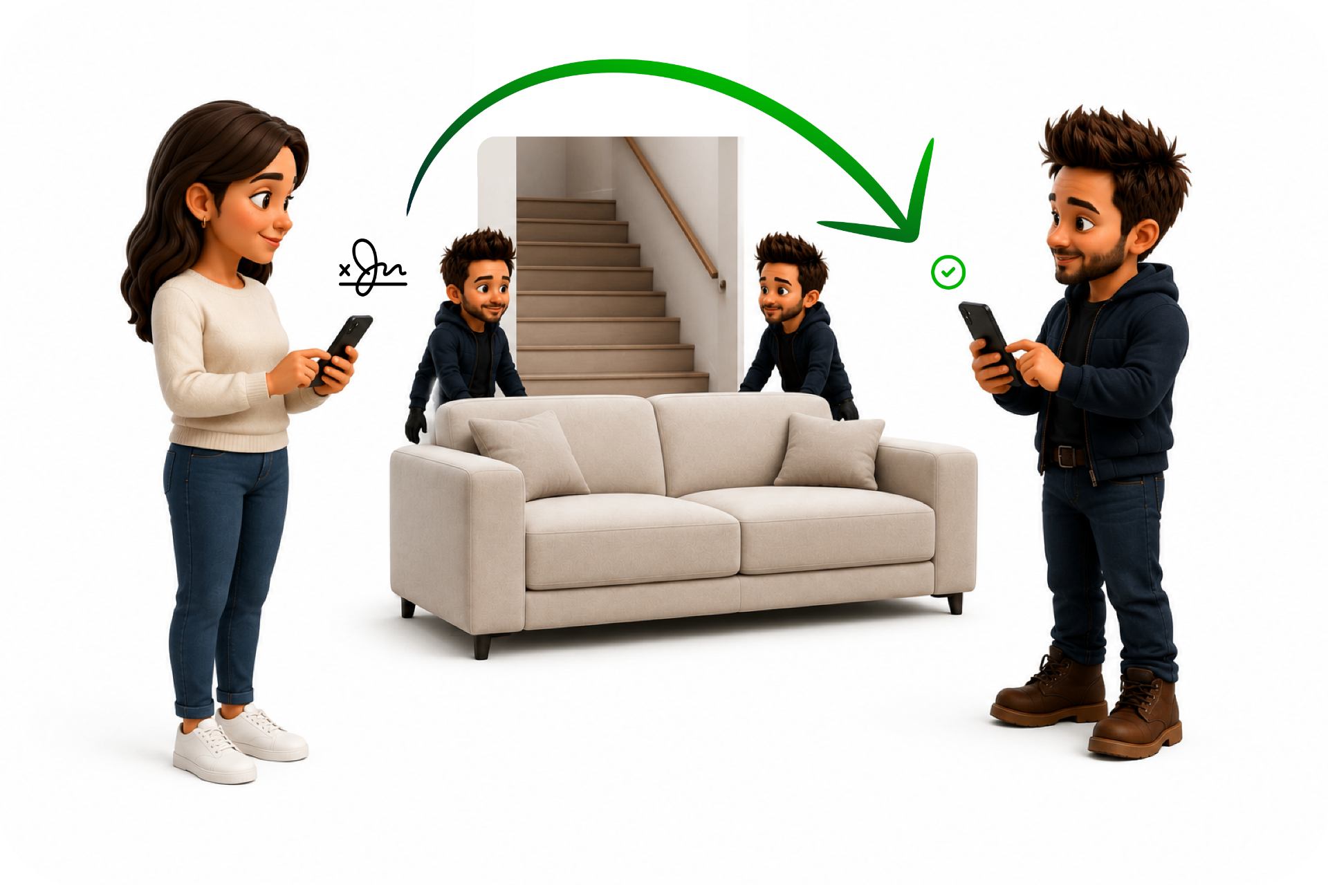 Customer signs digital responsibility discharge before the crew proceeds with the delivery
